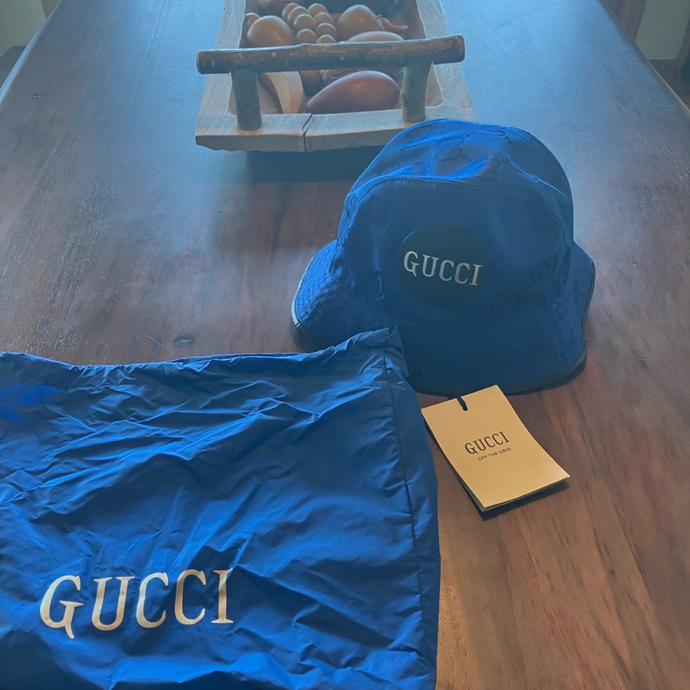 Gucci Royal Blue Logo Bucket Hat brand NWT SIZE MEDIUM unisex - Picture 5 of 7
